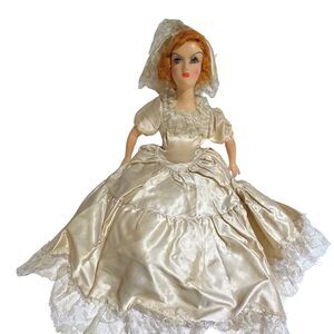 Antique French 1920s 1930s Budoir Bed Doll Hand Painted Silk‎ Gown Decorative